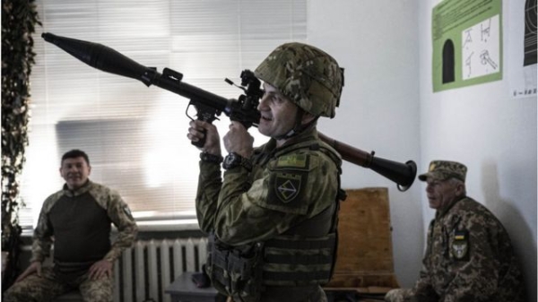 A Ukrainian volunteer receives military training in Kyiv in October 2022